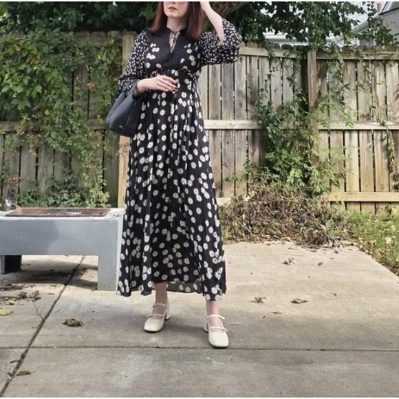 Rixo Black Floral Midi Peasant Dress SMALL Cottage Retro 70s Boho Designer $400 - Picture 6 of 12